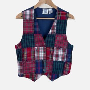 Studio Collection Vintage Quilt Patchwork Plaid Vest Womens Size M Retro 90s Y2K
